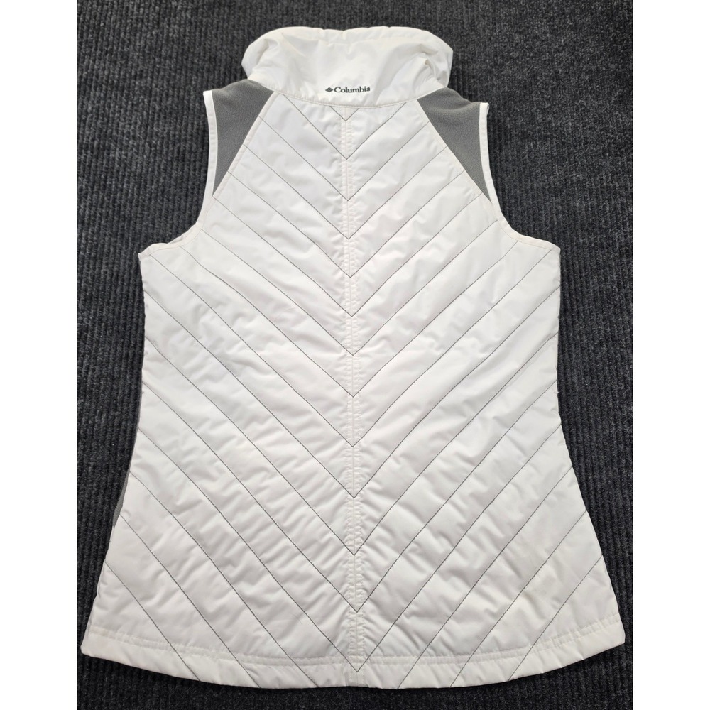 Columbia Puffer Vest Womens M White Good Quilted Fleece Side‎ Panels Full Zip